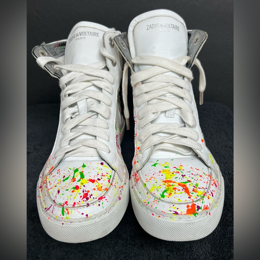 Zadig & Voltaire High Flash Keith Leather Hi White Graffiti Sneakers Women’s 38 - Picture 5 of 11